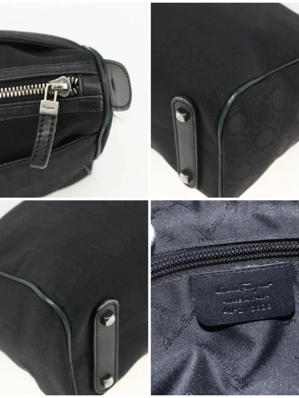 Salvatore Ferragamo Shoulder Bag Canvas Black Silver Auth ka3648